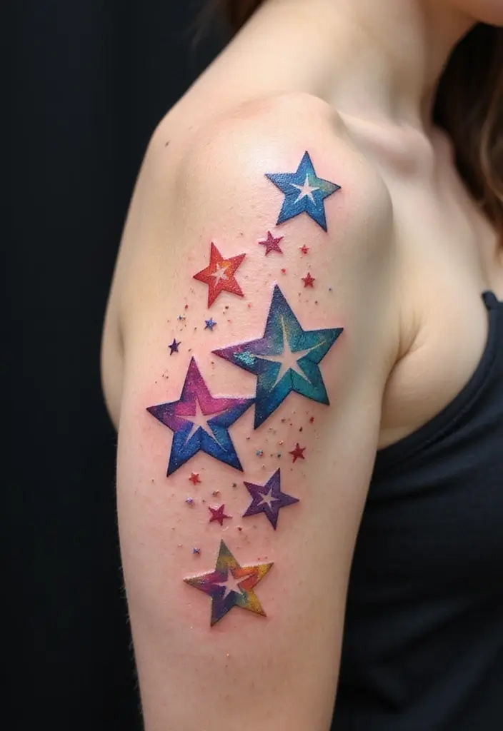 30 Star Tattoos That Are Timeless and Beautiful 9 30 Star Tattoos That Are Timeless and Beautiful - 9. Watercolor Star Tattoos