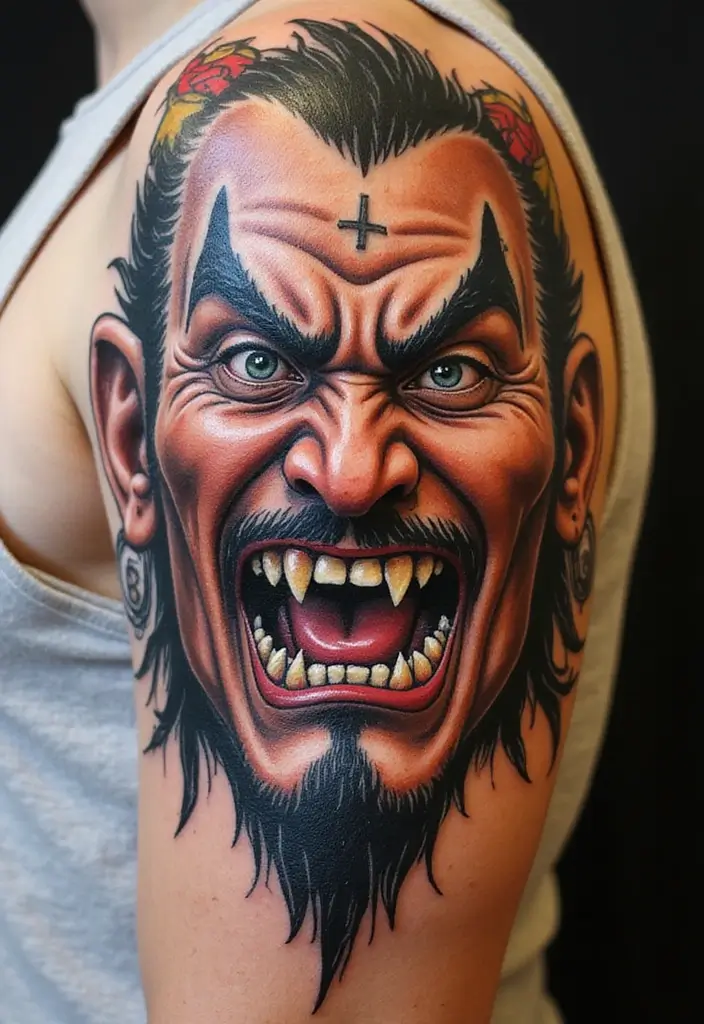 50 Oni Tattoo Designs with Powerful Japanese Symbolism 1 50 Oni Tattoo Designs with Powerful Japanese Symbolism - 1. Classic Oni Face