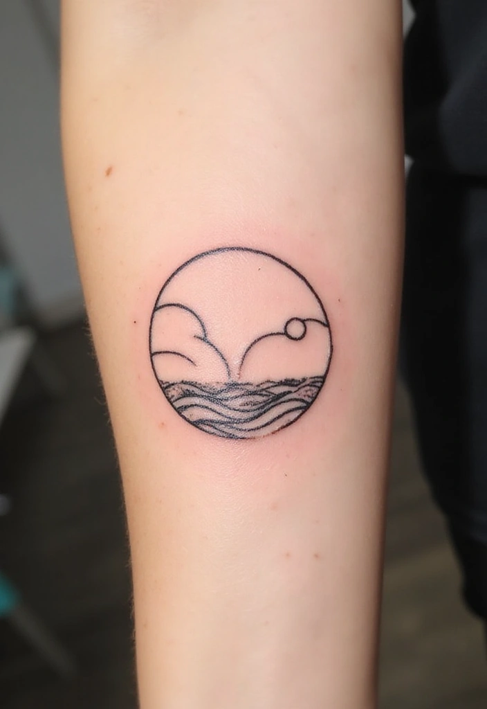 30 Beach Tattoos for Guys with Laid-Back and Cool Vibes - 10. Minimalist Beach Scene