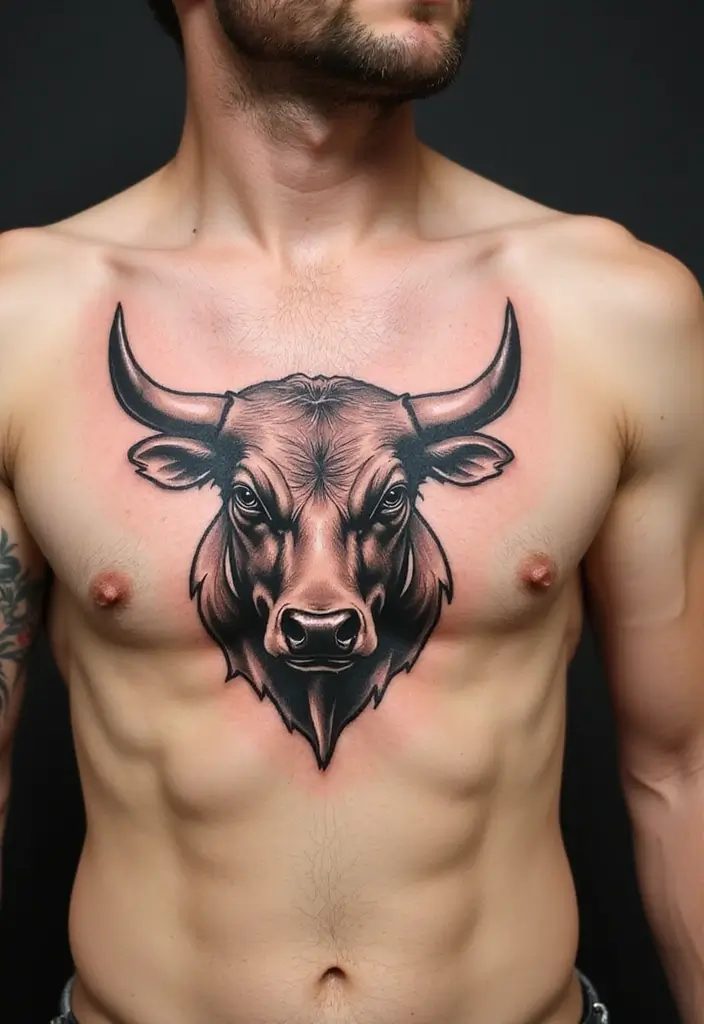 30 Bull Tattoo Chest Ideas Full of Strength - 10. Vintage Bull Tattoo
