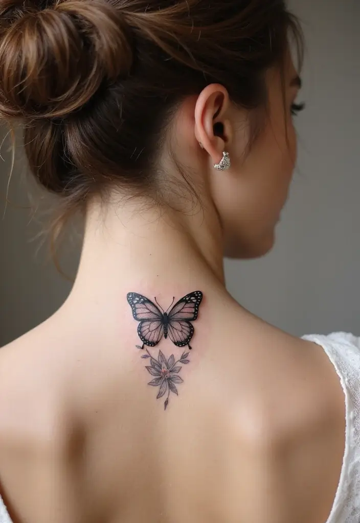 30 Butterfly Tattoo Placement Ideas That Enhance Beauty - 10. Nape of the Neck: Elegant and Timeless