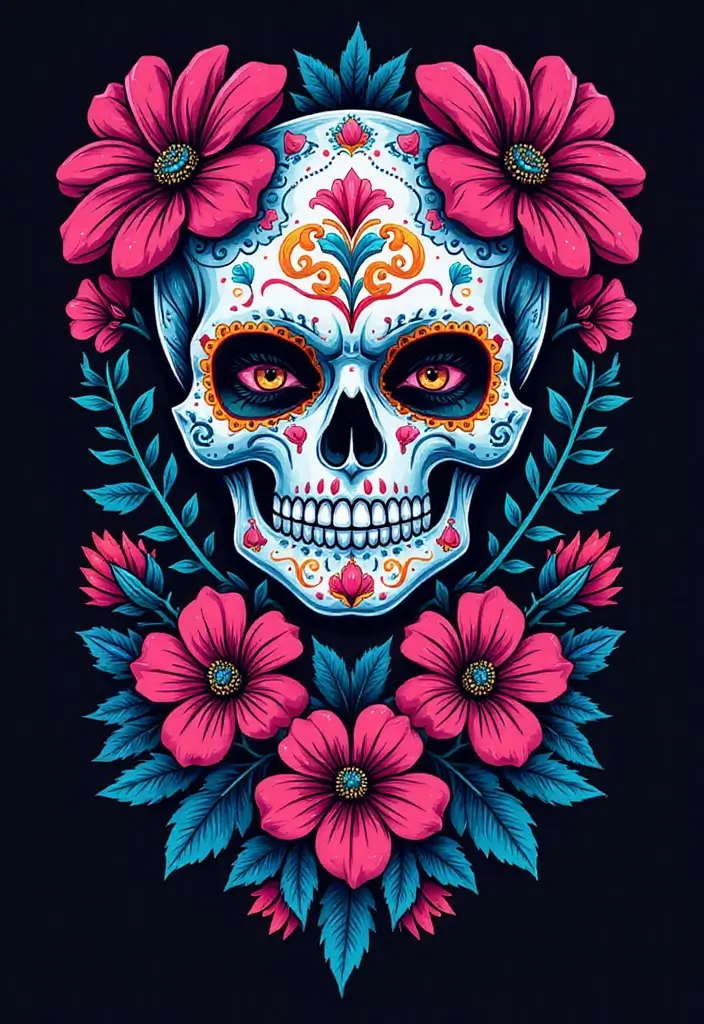30 Calavera Tattoo Inspirations for Day of the Dead - 10. Neon Brights