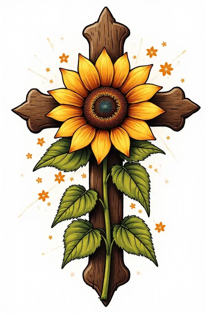 30 Cross with Flowers Tattoo Ideas That Blend Faith and Beauty - 10. Sunflower Cross
