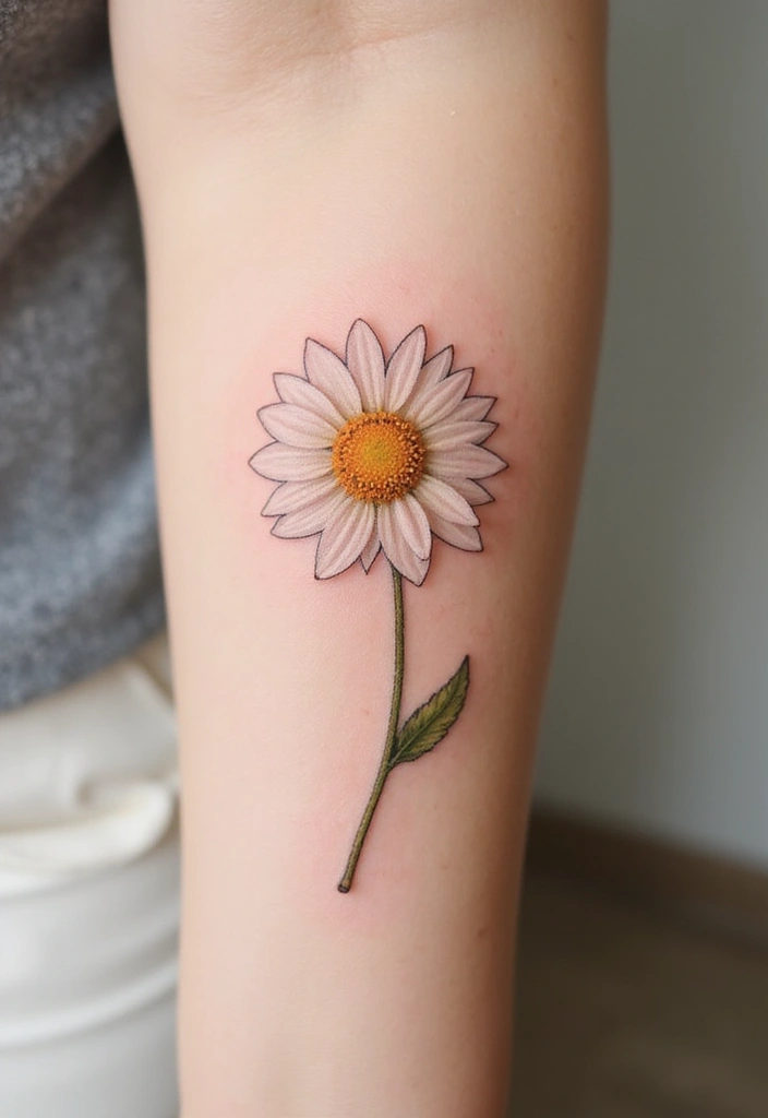 30 Daisy April Birth Flower Tattoo Designs You’ll Love - 10. Simple Daisy with Stem