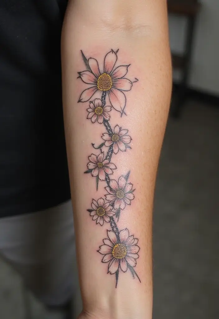 30 Daisy Chain Tattoo Inspirations for a Delicate Look - 10. Daisies with Geometric Shapes