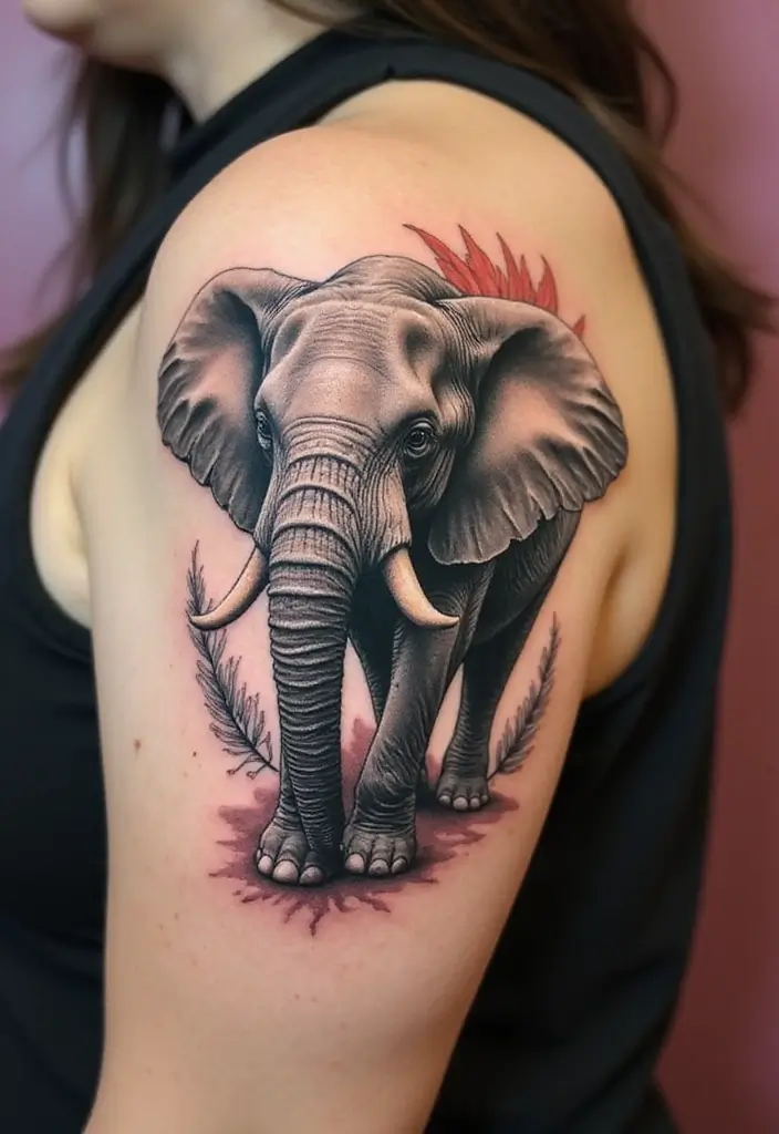 30 Elephant Tattoo Designs That Represent Strength and Wisdom - 10. Elephant and Feather Combo
