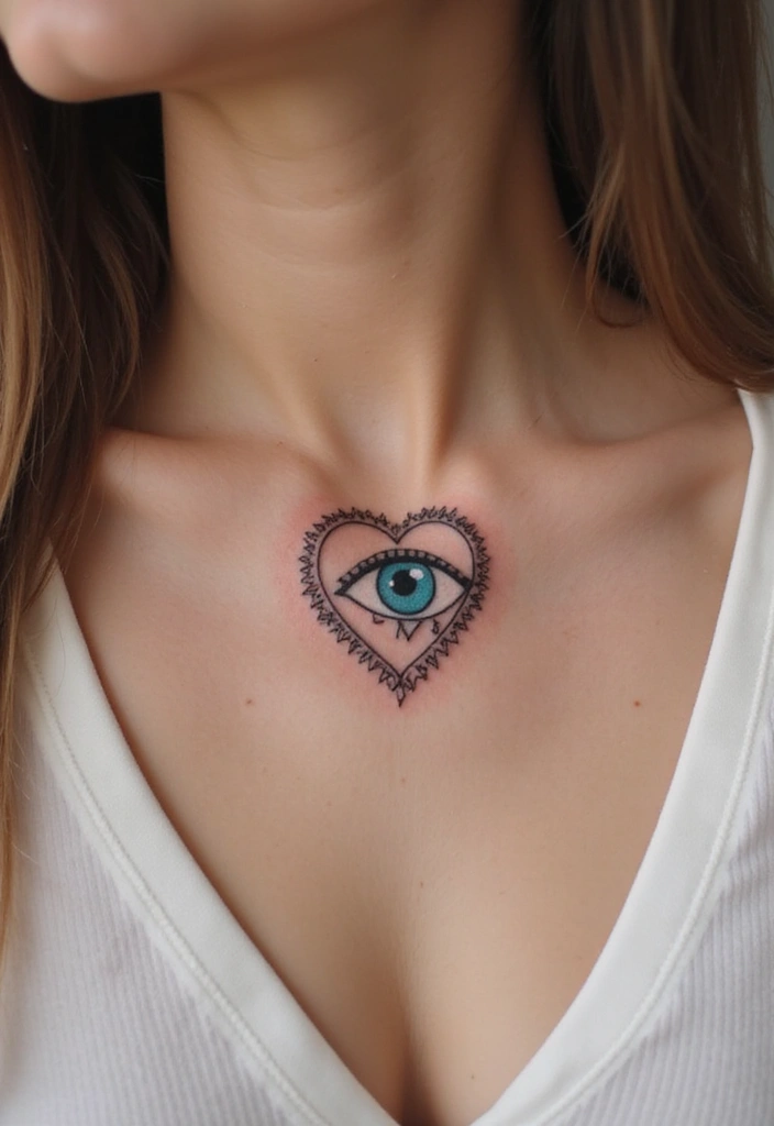 30 Evil Eye Tattoo Designs for Protection and Style - 10. Heart-Shaped Evil Eye