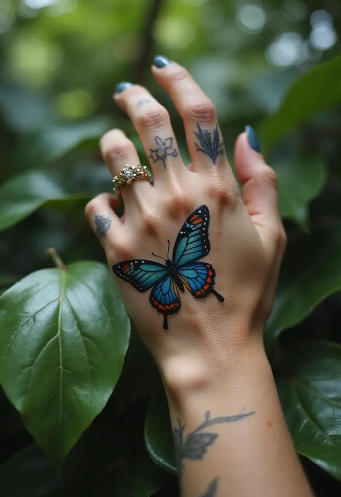 30 Finger Tattoo Ideas for Females That Look Stylish - 10. Butterfly Tattoo