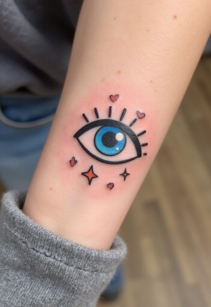 30 Greek Eye Tattoo Meaning and Stunning Design Ideas - 10. Cute and Playful Greek Eye Tattoos