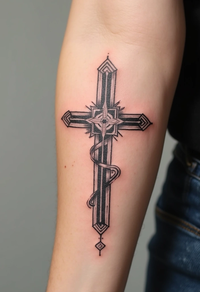 30 Hand Cross Tattoos That Blend Faith and Style - 10. Abstract Cross