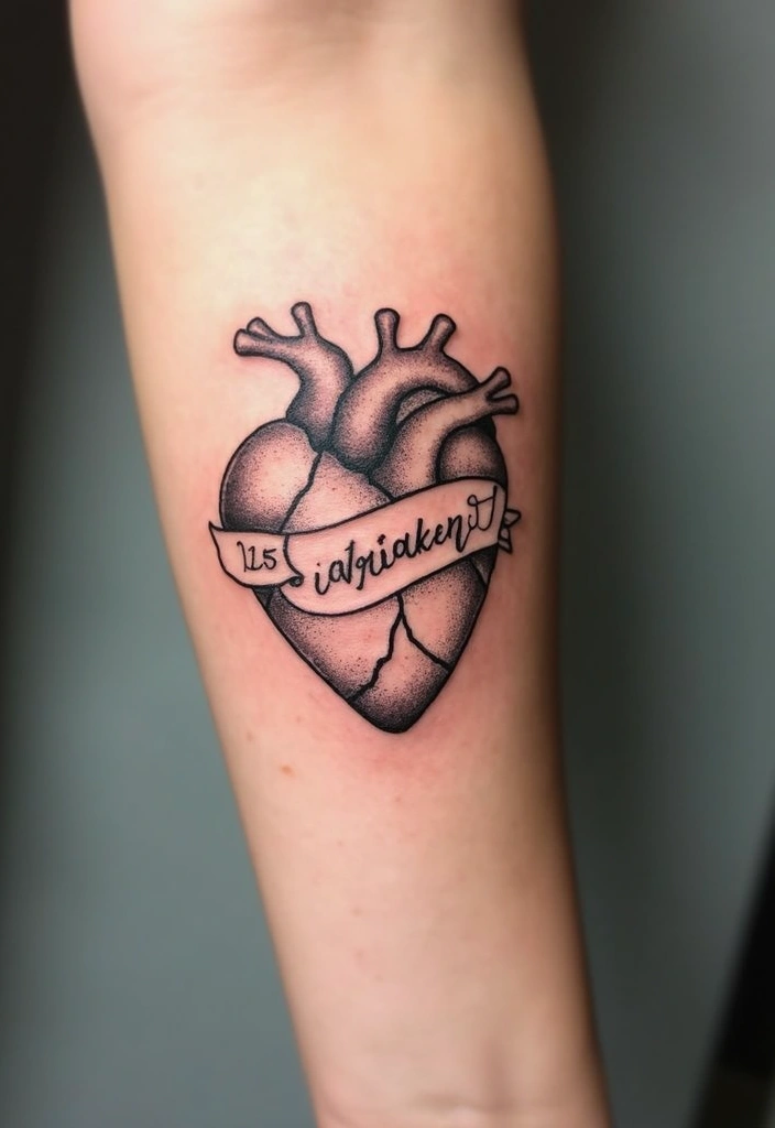 30 Heart Tattoos with Names to Celebrate Love and Bonds - 10. Heart with Coordinates and Name