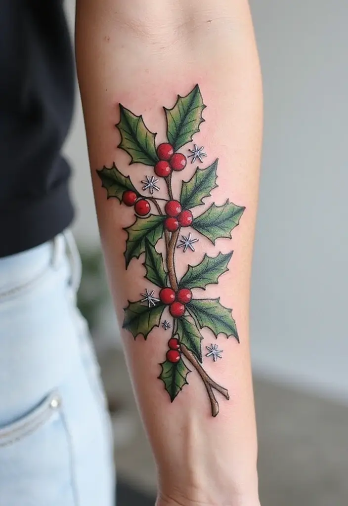 30 Holly Tattoo Meaning and Creative Design Ideas - 10. Seasonal Holly Tattoo
