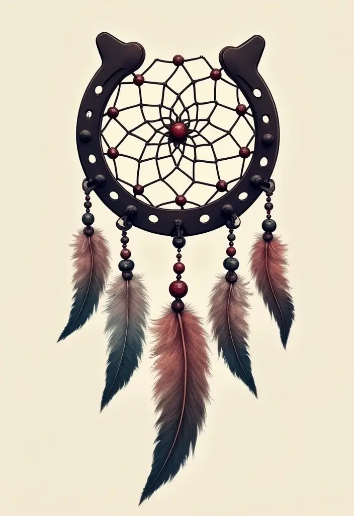 30 Horse and Horseshoe Tattoos for Luck and Freedom - 10. Dreamcatcher Horseshoe
