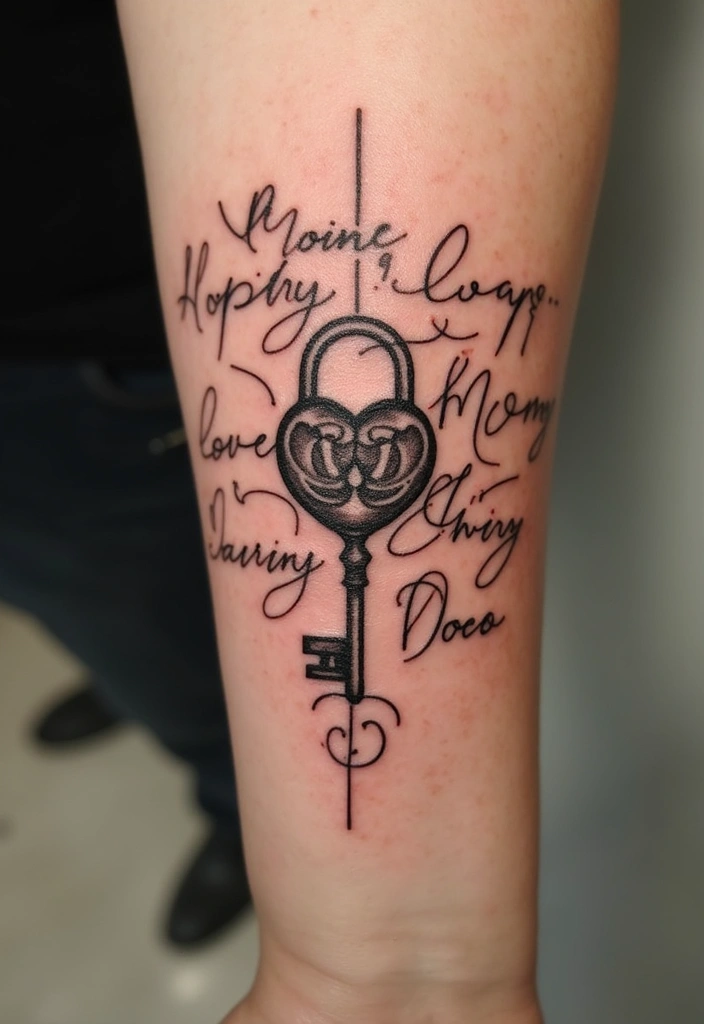 30 Key Lock Tattoo Ideas Symbolizing Love and Mystery - 10. Lock and Key with Quotes