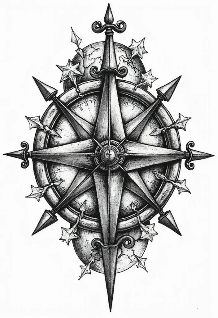 30 LDRSHIP Tattoo Ideas Inspired by Military Values - 10. The Compass Rose