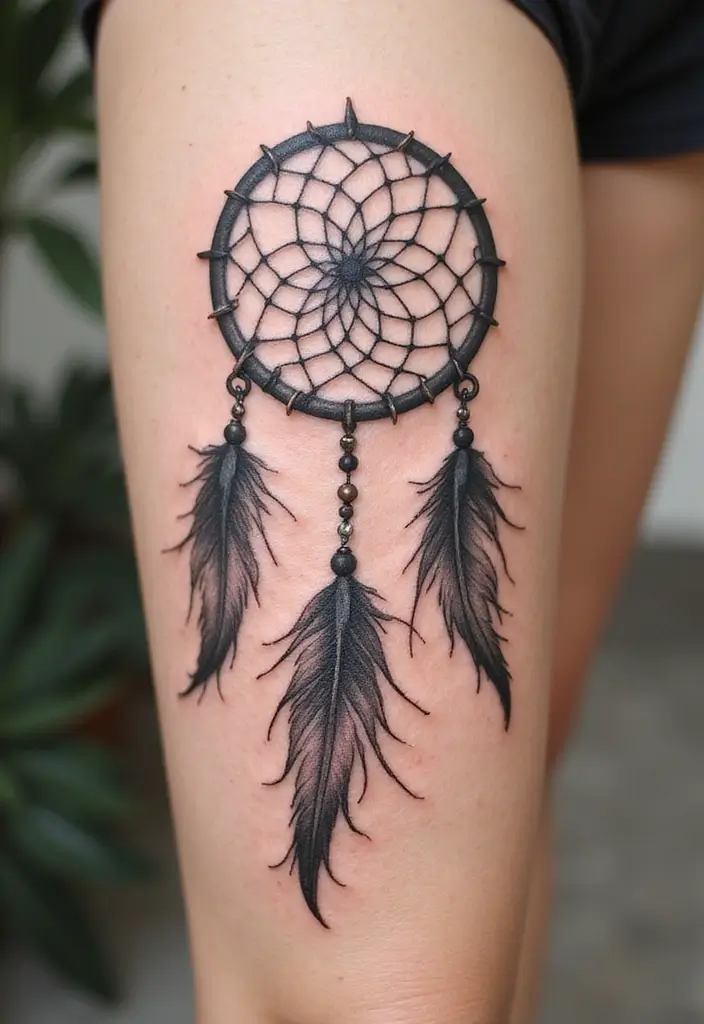 30 Masculine Tribal Tattoos Full of Power and Legacy - 10. The Feathered Dreamcatcher