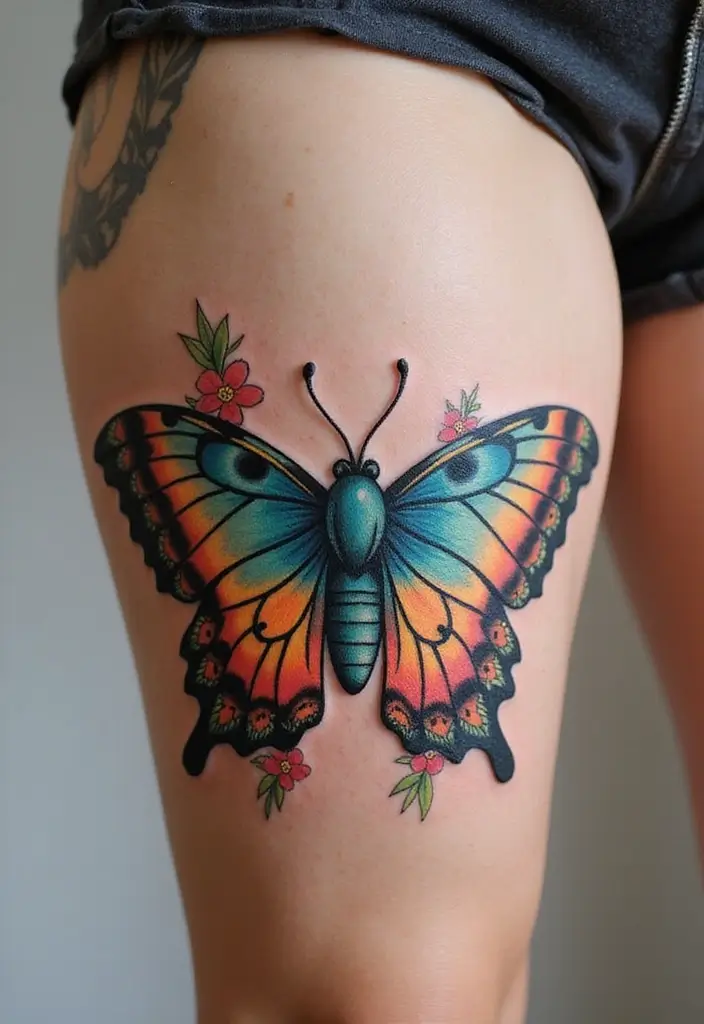 30 Moth Tattoo Designs with Symbolism and Beauty - 10. Moth Thigh Tattoos