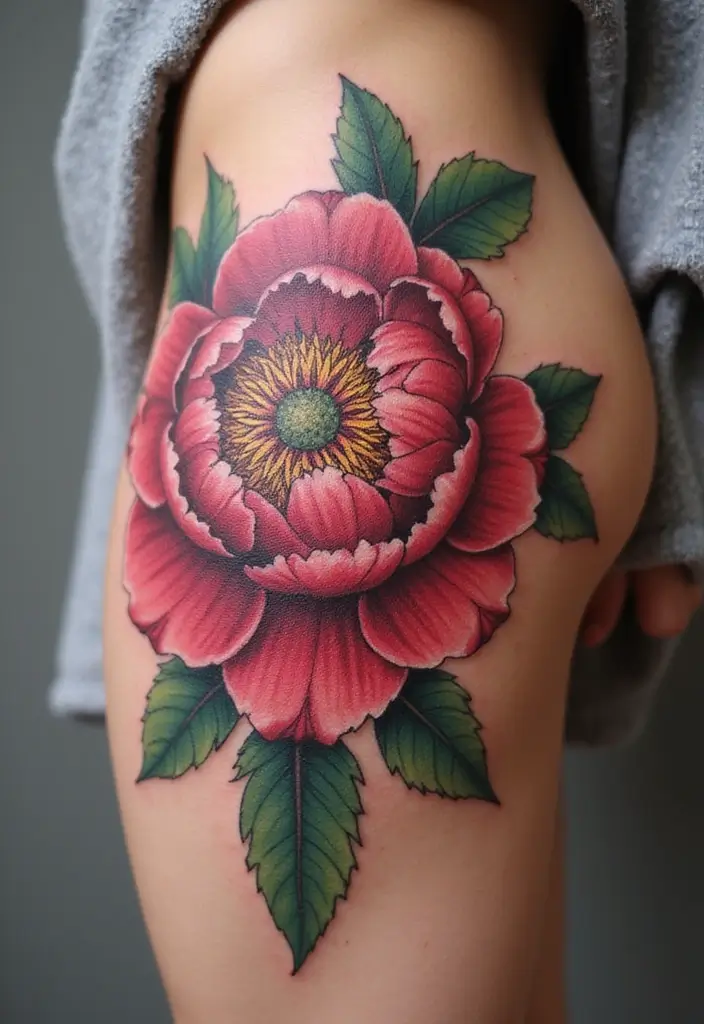 30 Peony Tattoo Ideas with Meaning and Elegance - 10. Peony in Bloom