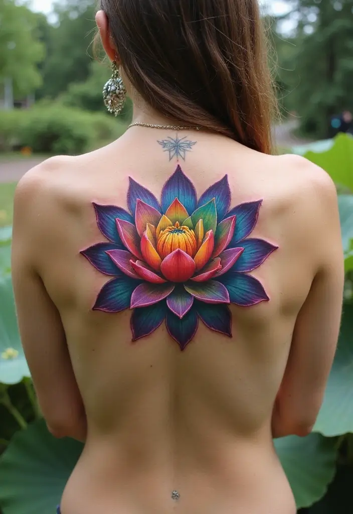 30 Rainbow Tattoo Ideas Full of Color and Meaning - 10. Rainbow Lotus Flower