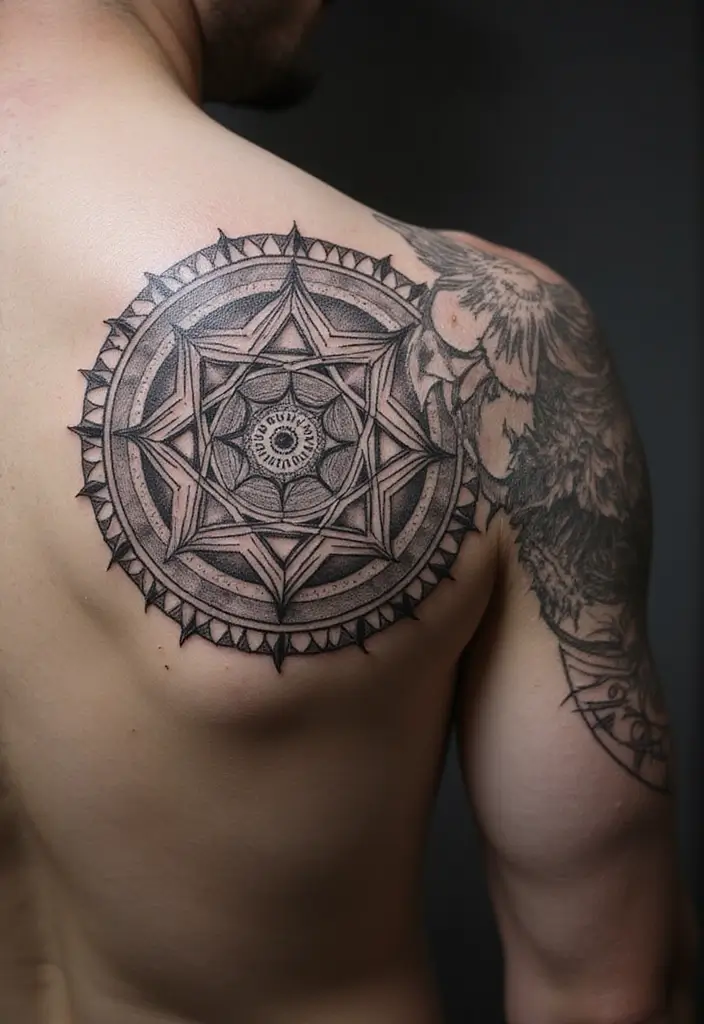 30 Shoulder and Back Tattoos for Guys with Masculine Energy - 10. Geometric Shapes