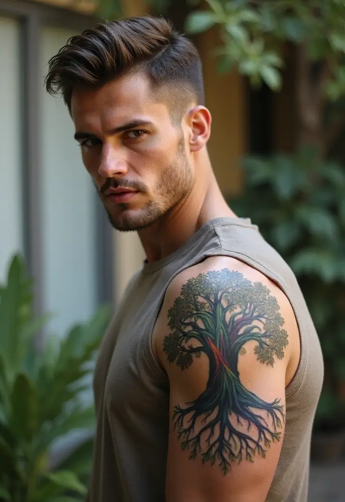 30 Shoulder Tattoos for Men with Meaningful Designs - 10. Tree of Life: Growth and Connection