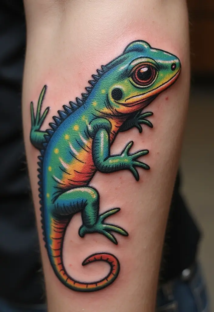 30 Small Lizard Tattoo Designs That Look Unique - 10. Cartoon Lizard Design
