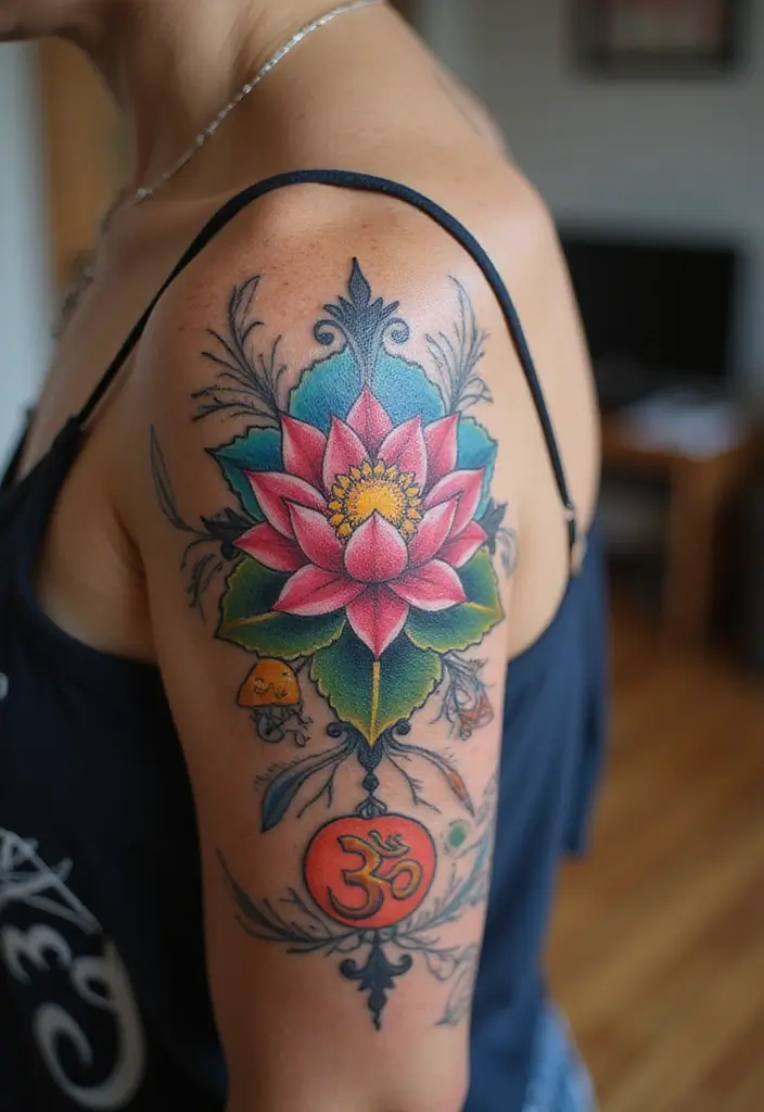 30 Strength Lotus Flower Tattoo Meaning and Designs - 10. Spiritual Growth: Flourishing Spirit