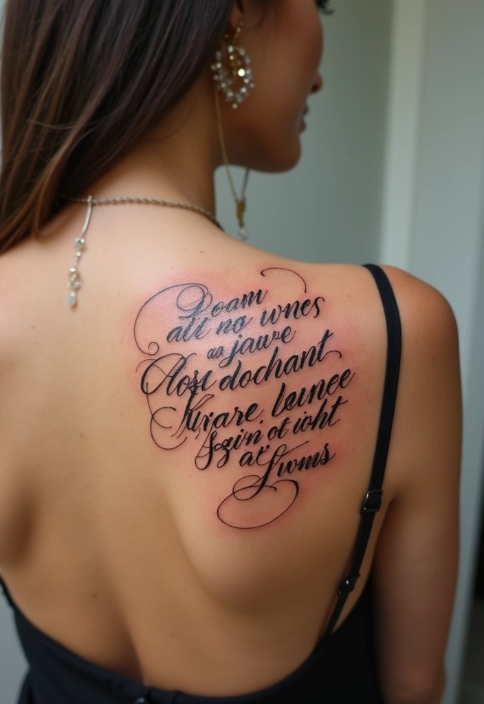 30 Tattoo Shoulder Designs for Women with Feminine Flair - 10. Script and Quotes
