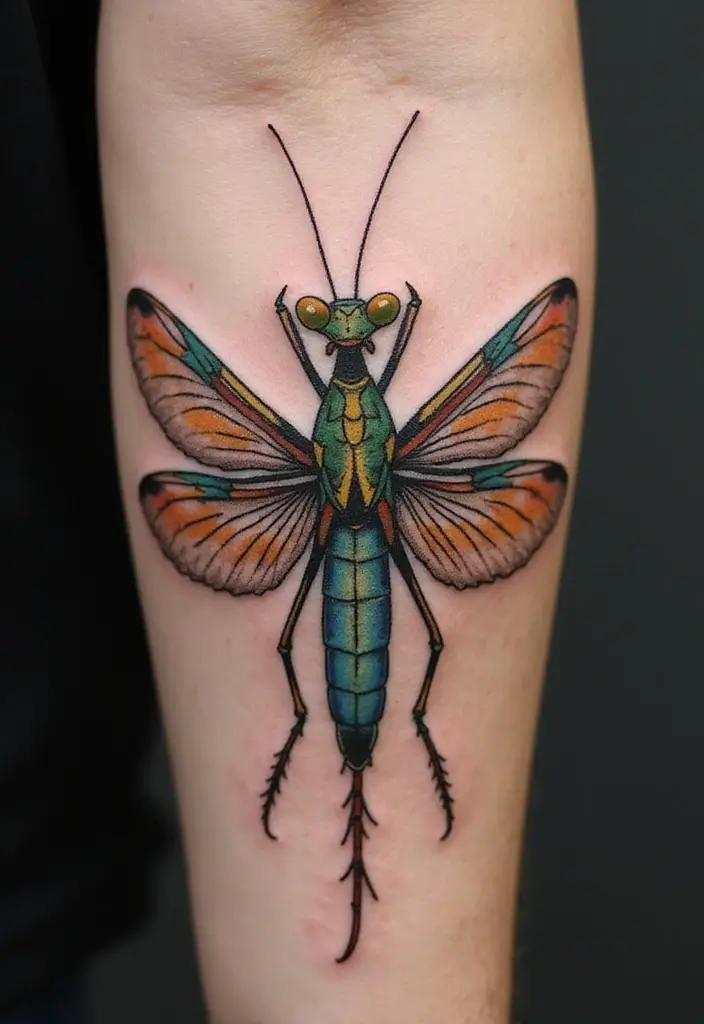 30 Traditional Praying Mantis Tattoo Ideas You’ll Love - 10. Symbolic Mantis