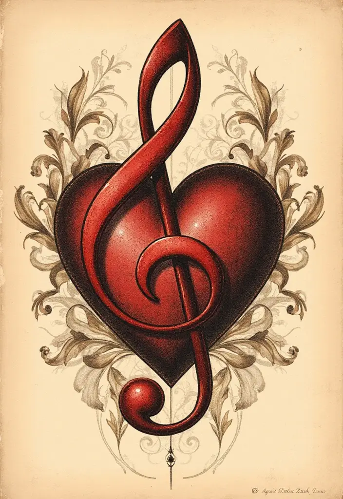 30 Treble Clef and Bass Clef Heart Tattoo Ideas for Music Lovers - 11. Vintage Clef Heart