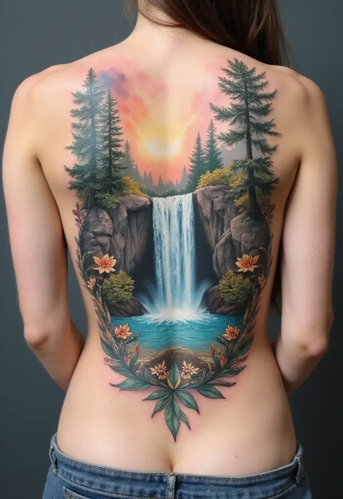 30 Waterfall Tattoos That Flow with Beauty - 10. Ethereal Waterfalls