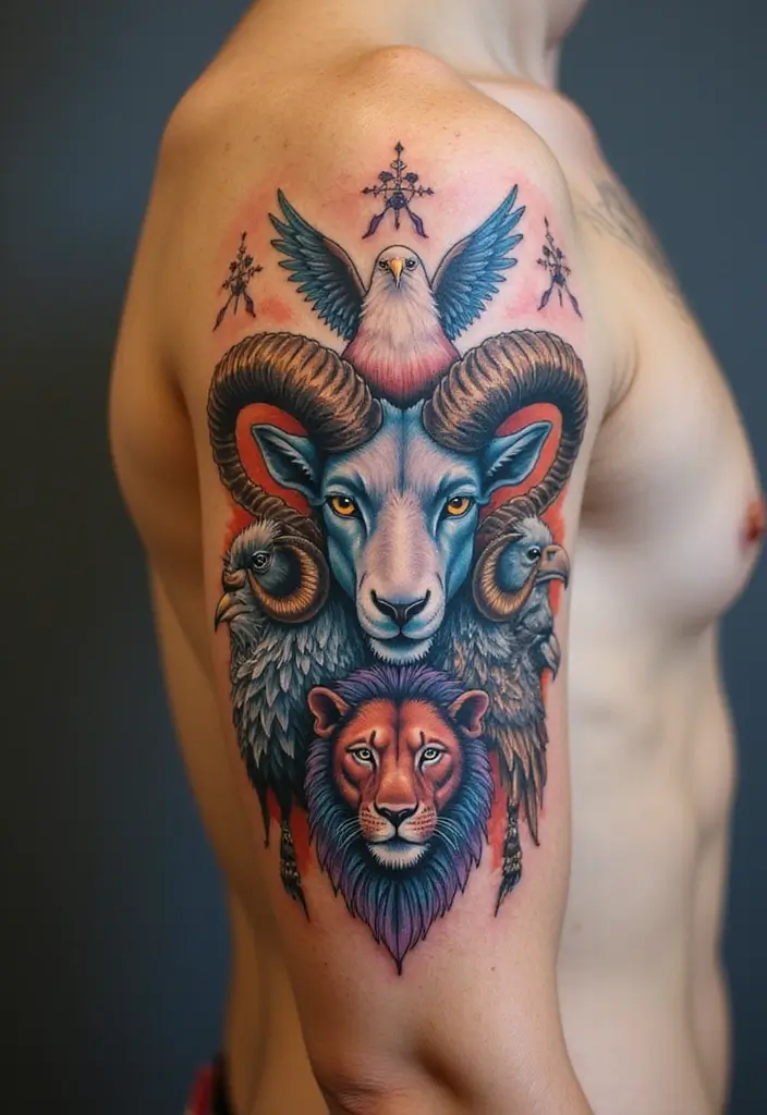 30 Zodiac Aries Tattoo Ideas Full of Fire and Energy - 10. Symbolic Animal Pairings