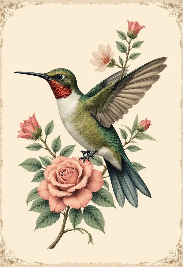 30 3D Hummingbird Tattoos That Feel Lifelike - 11. Vintage Aesthetic