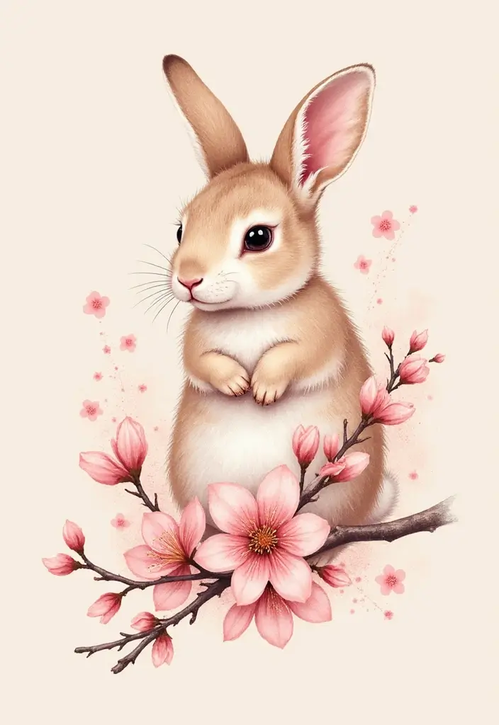30 American Traditional Rabbit Tattoo Inspirations - 11. Rabbit and Cherry Blossoms