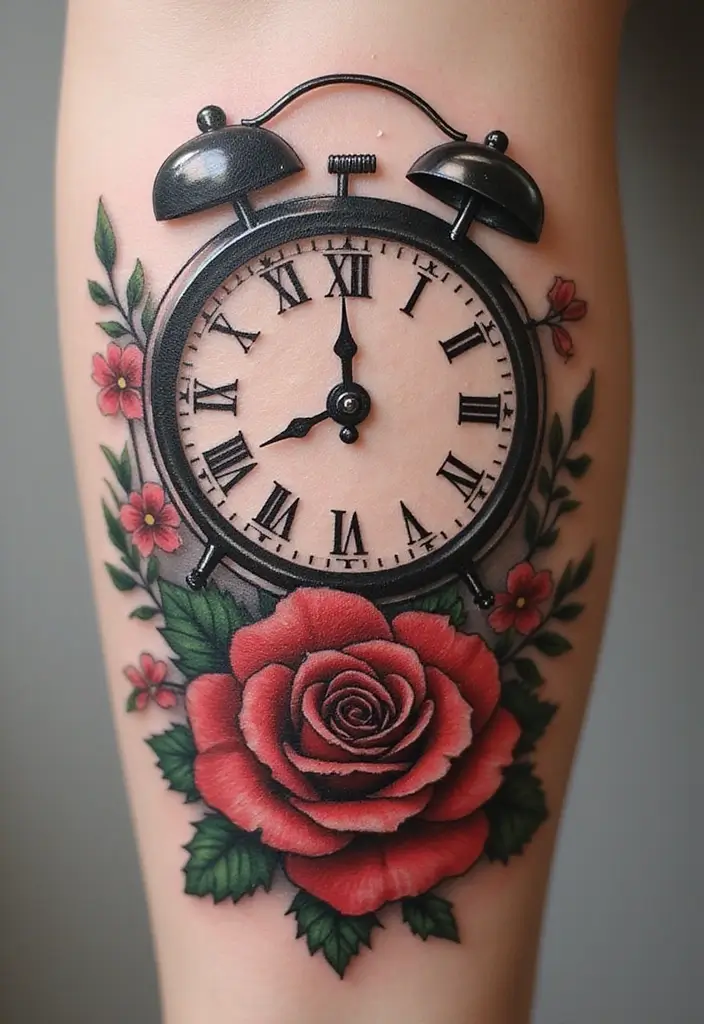 30 Clock and Rose Tattoos That Symbolize Time and Love - 11. The Symbolism of Time