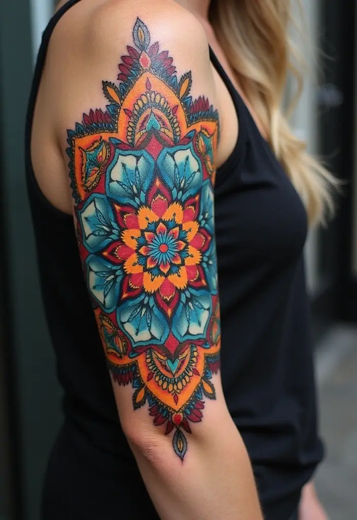 30 Colorful Arm Tattoos That Pop with Style - 11. Inked Mandalas