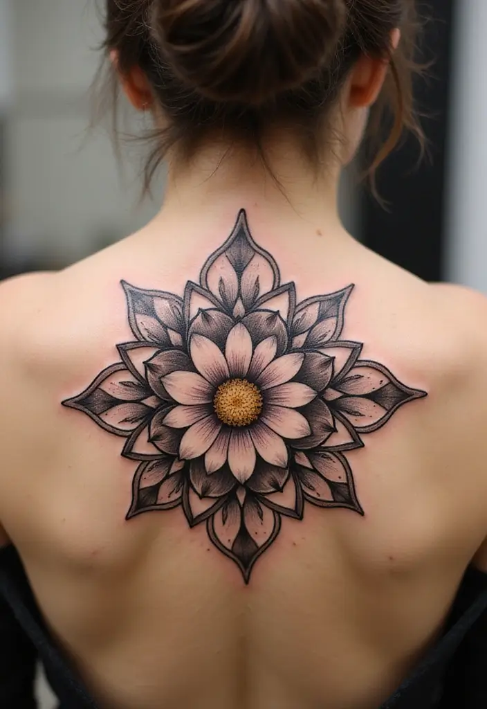 30 Colorful Daisy Tattoo Inspirations Full of Joy - 11. Daisies and Mandalas