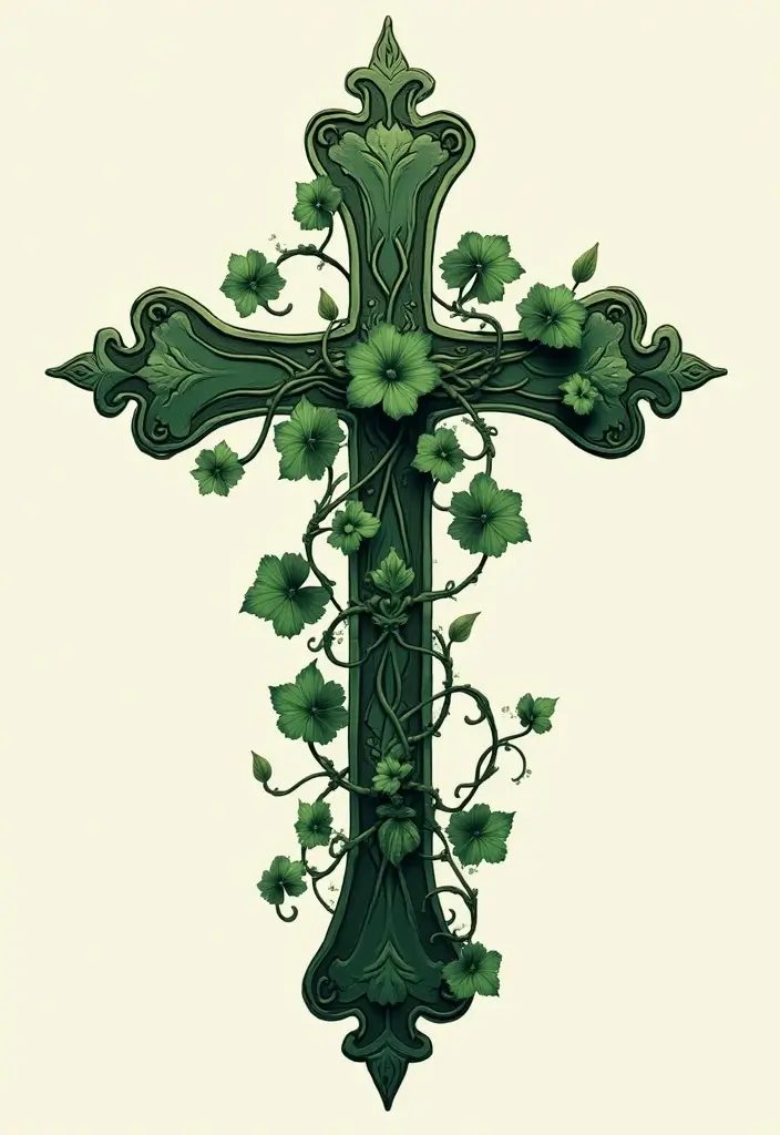 30 Cross with Flowers Tattoo Ideas That Blend Faith and Beauty - 11. Ivy Cross Tattoo