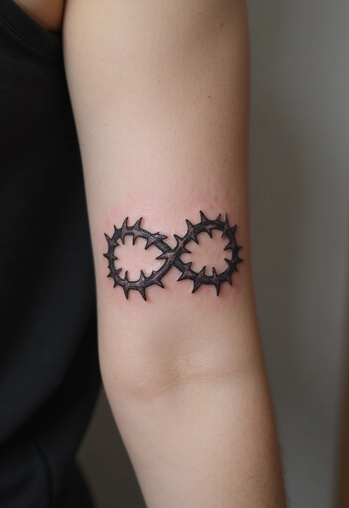 30 Crown of Thorns Bicep Tattoo Inspirations You’ll Admire - 11. Infinity Thorns