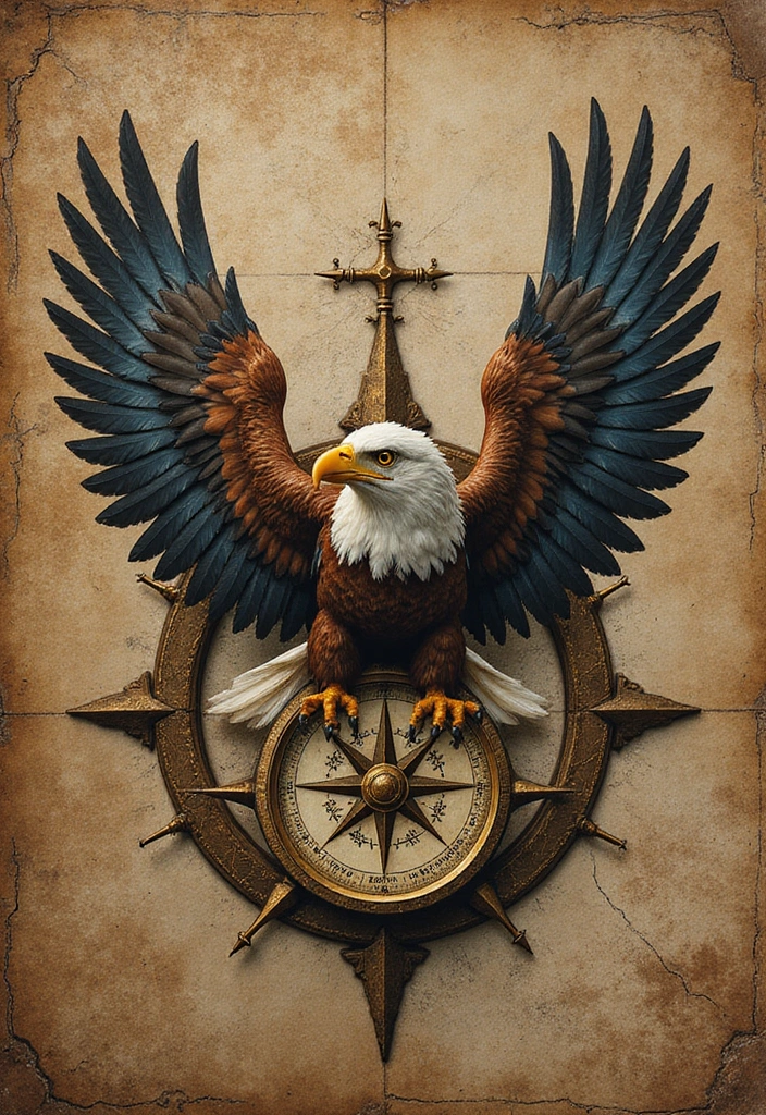30 Eagle Tattoo Ideas That Represent Power and Courage - 11. Eagle and Compass Design