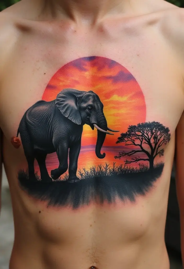 30 Elephant Tattoo Designs That Represent Strength and Wisdom - 11. Elephant Silhouette at Sunrise