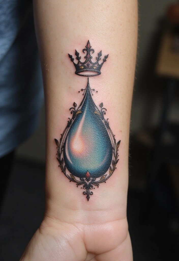 30 Empty Teardrop Tattoo Meaning and Design Ideas - 11. Teardrop with a Crown