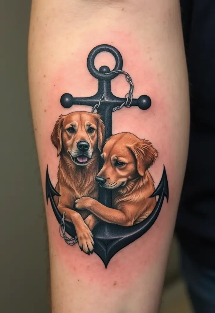 30 Golden Retriever Memorial Tattoos Honoring Beloved Pets - 11. Anchored by Love