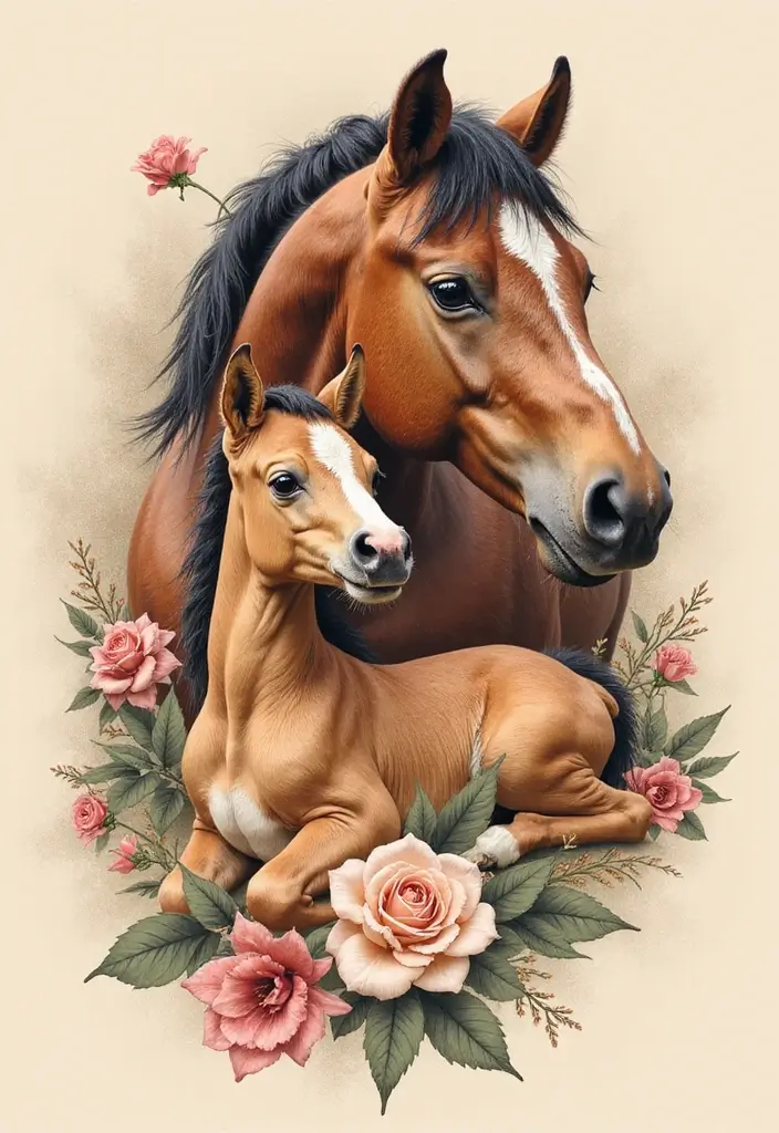 30 Horse and Horseshoe Tattoos for Luck and Freedom - 11. Celebrating Mare and Foal