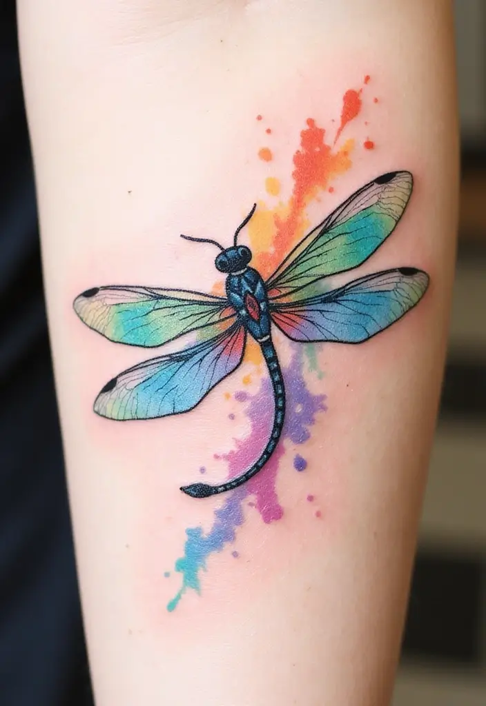 30 Infinity Dragonfly Tattoo Designs with Meaning - 11. Whimsical Watercolor Dragonfly