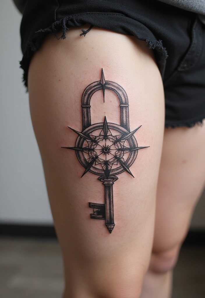 30 Key Lock Tattoo Ideas Symbolizing Love and Mystery - 11. Geometric Key Lock