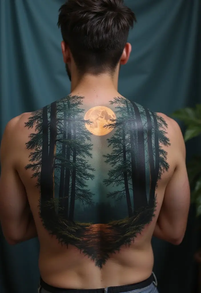 30 Moon Tattoos for Men That Radiate Power and Mystery - 11. Moonlit Forest