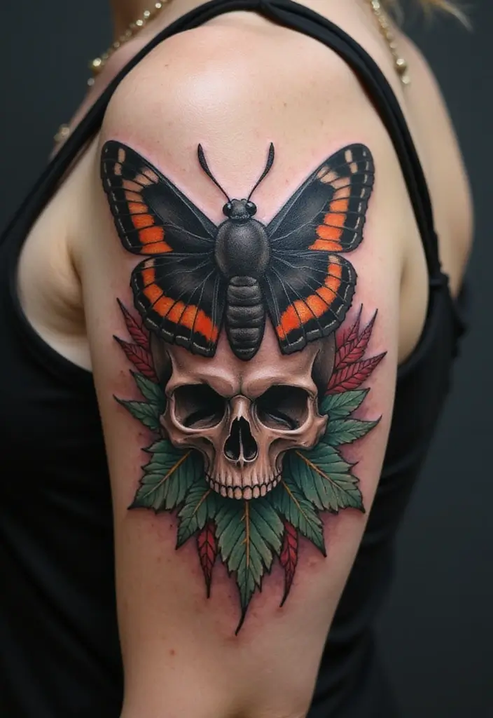 30 Moth Tattoo Designs with Symbolism and Beauty - 11. Moth and Skull Designs