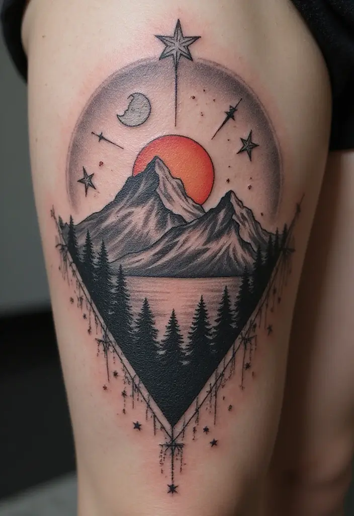 30 Mountain Tattoos for Men That Capture Adventure Spirit - 11. Celestial Mountains
