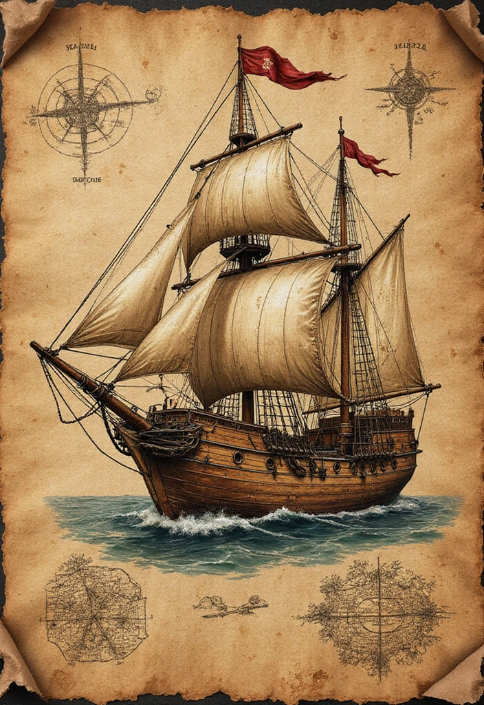 30 Pirate Ship Tattoo Designs for Ocean Lovers - 11. Vintage Pirate Ship Map Tattoo